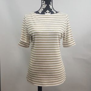 Lauren by Ralph Lauren White & Gold Striped Top